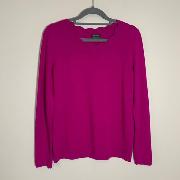 Talbots merino wool scallop trim long sleeve lightweight sweater - Picture 1 of 9